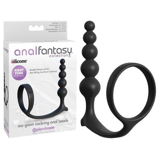 Anal Fantasy Collection Ass - Gasm Cockring Anal Beads - Black Cock Ring with Anal Plug