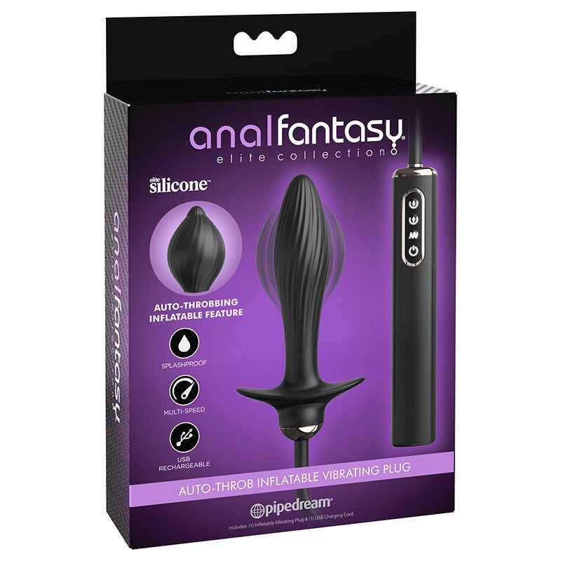 Anal Fantasy Elite Auto Throb Inflatable Vibrating Plug - 13 cm USB Rechargeable Inflating Butt Plug