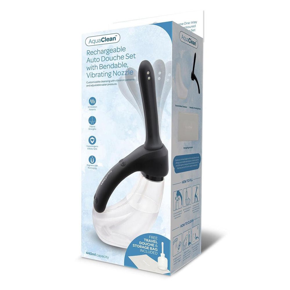 AquaClean Rechargeable Auto Douche Set with Bendable Vibrating Nozzle - 440 ml Capacity with Free Travel Douche Included