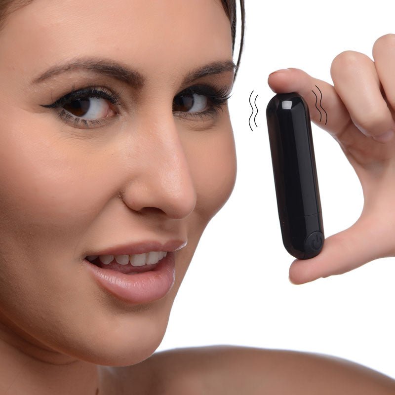 Bang! 10X Vibrating Metallic Bullet - Black USB Rechargeable Bullet