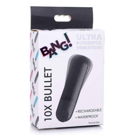 Bang! 10X Vibrating Metallic Bullet - Black USB Rechargeable Bullet