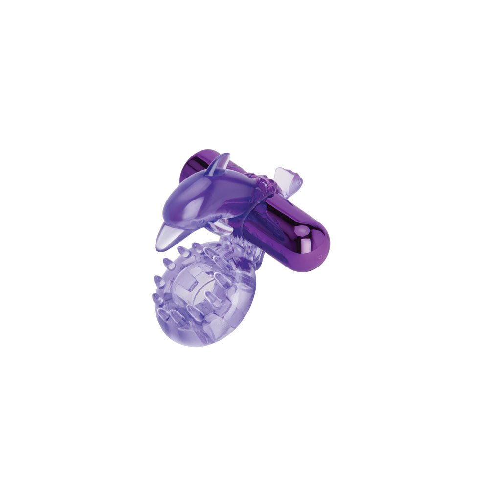 Bodywand Rechargeable Dolphin Ring with Clit Ticklers Purple Vibrating Cock Ring