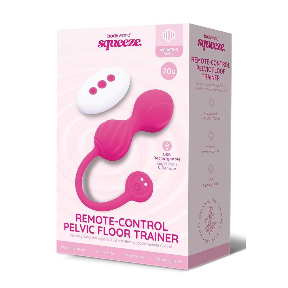 Bodywand Squeeze Remote - Control Pelvic Floor Trainer - Pink USB Rechargeable Weighted Kegel Balls with Remote