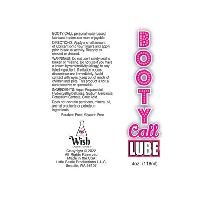 Booty Call Lube Water Based Lubricant - 120 ml Bottle