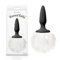 Bunny Tails Mini - Black Mini Butt Plug with White Bunny Tail