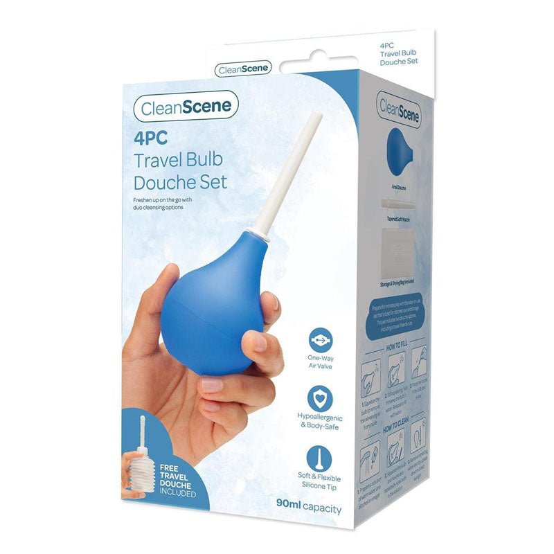 CleanScene 4 Piece Travel Bulb Douche Set Blue