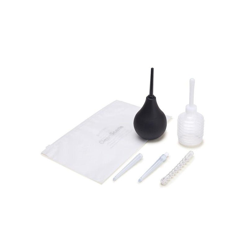 CleanScene 7 Piece Anal Douche Set with Flexible Tip Head Black