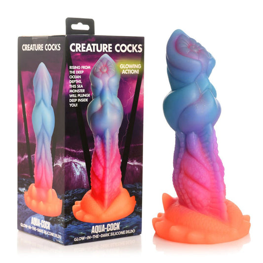 Creature Cocks Aqua - Cock - Glow in Dark Multi - Coloured 19.3 cm Fantasy Dildo