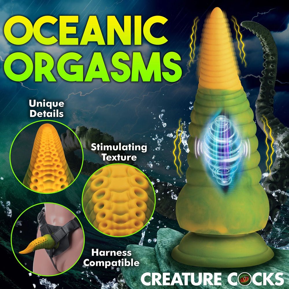 Creature Cocks Monstropus 2.0 Vibrating Tentacled Monster Silicone Dildo - Green/Yellow 18.5 cm USB Rechargeable