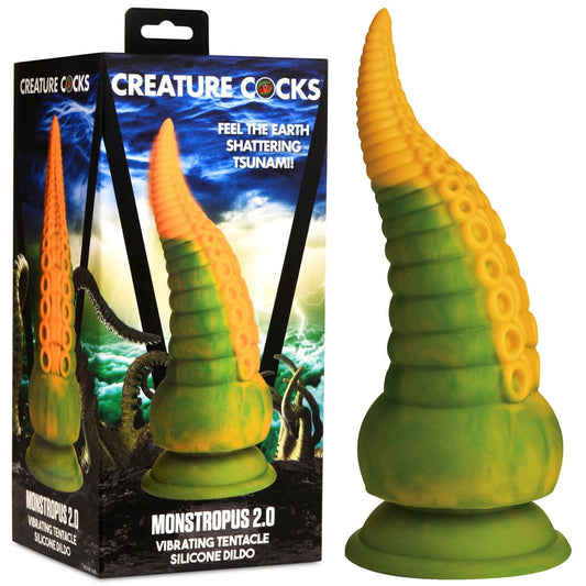 Creature Cocks Monstropus 2.0 Vibrating Tentacled Monster Silicone Dildo - Green/Yellow 18.5 cm USB Rechargeable