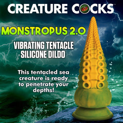 Creature Cocks Monstropus 2.0 Vibrating Tentacled Monster Silicone Dildo - Green/Yellow 18.5 cm USB Rechargeable