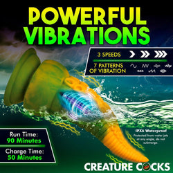 Creature Cocks Monstropus 2.0 Vibrating Tentacled Monster Silicone Dildo - Green/Yellow 18.5 cm USB Rechargeable