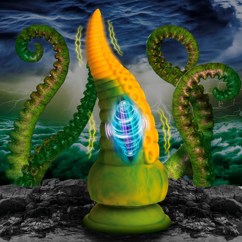 Creature Cocks Monstropus 2.0 Vibrating Tentacled Monster Silicone Dildo - Green/Yellow 18.5 cm USB Rechargeable