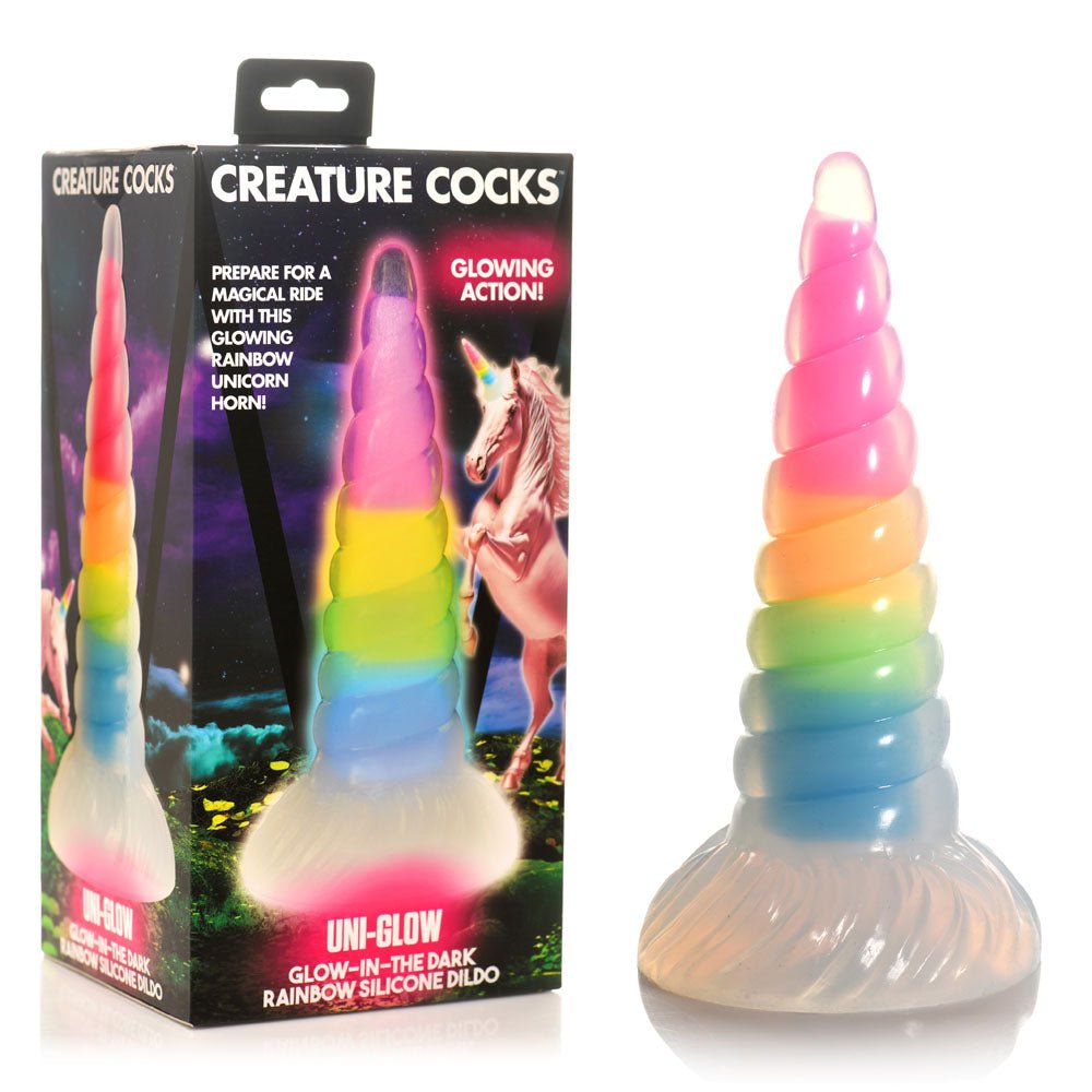 Creature Cocks Uni-Glow Glow in Dark Rainbow 19.5 cm Unicorn Fantasy Dildo