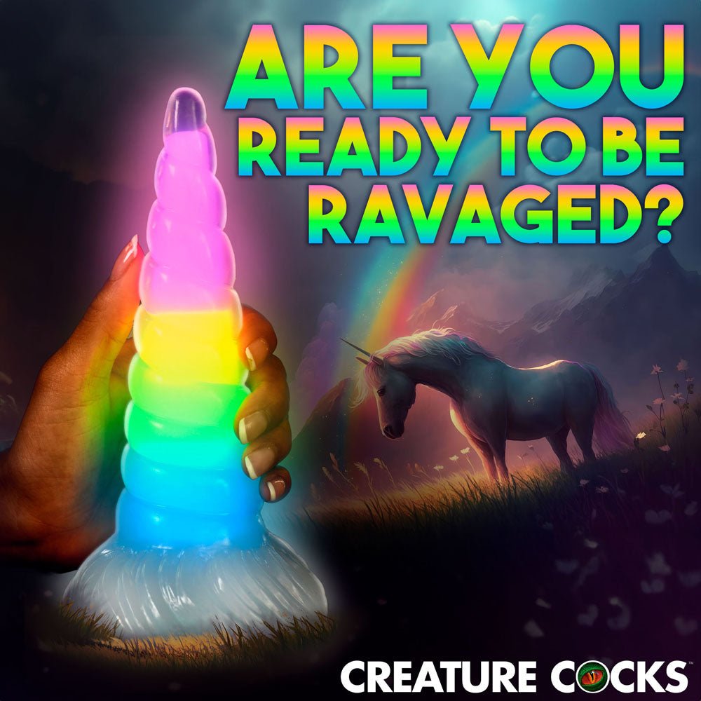 Creature Cocks Uni-Glow Glow in Dark Rainbow 19.5 cm Unicorn Fantasy Dildo