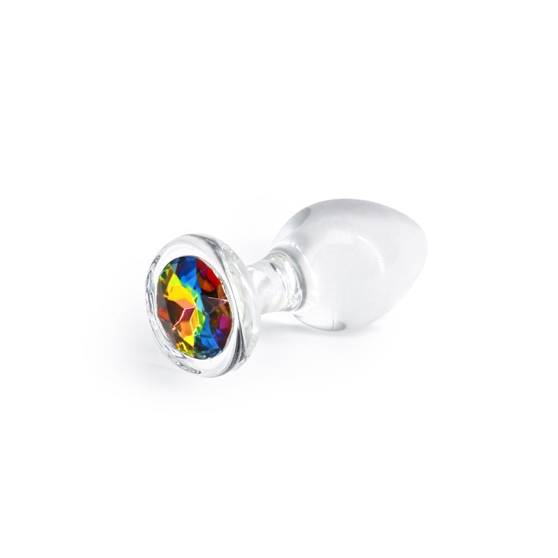 Crystal Desires - Rainbow Gem - Medium - Clear Glass 8.4 cm Butt Plug with Rainbow Gem Base