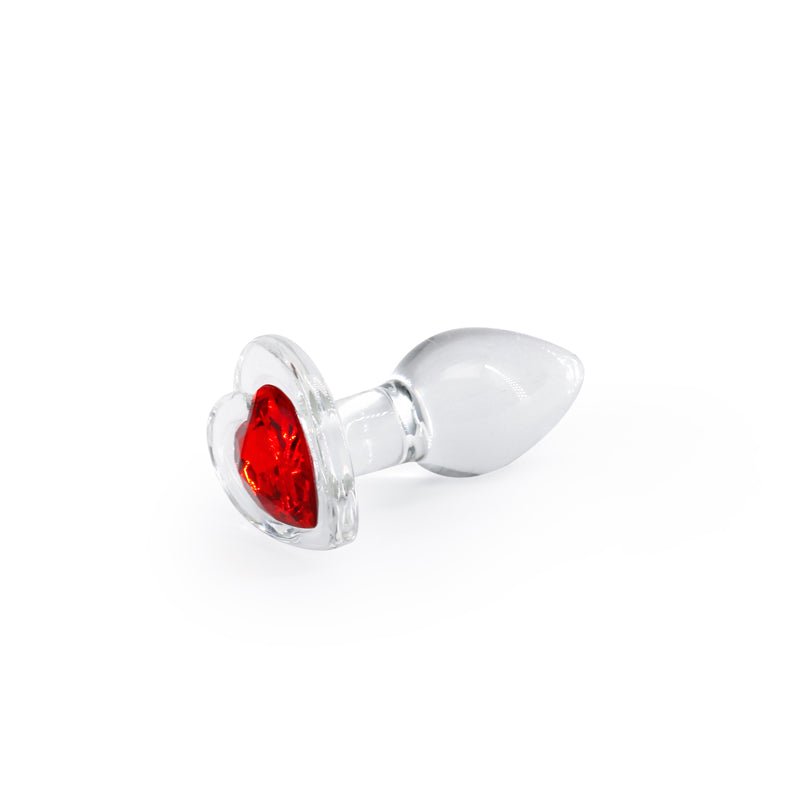 Crystal Desires - Red Heart - Small - Clear Glass 7.3 cm Butt Plug with Red Heart Gem Base