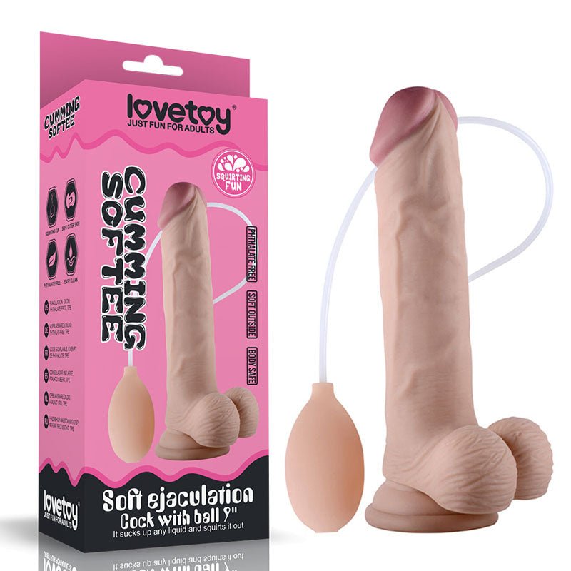 Cumming Softee Soft Ejaculation Cock 9'' with Balls - 22.9 cm Squirting Dong