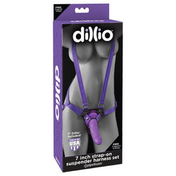 Dillio 7'' Strap-On Suspender Harness Set - Purple 17.8 cm Strap-On with Suspender Harness