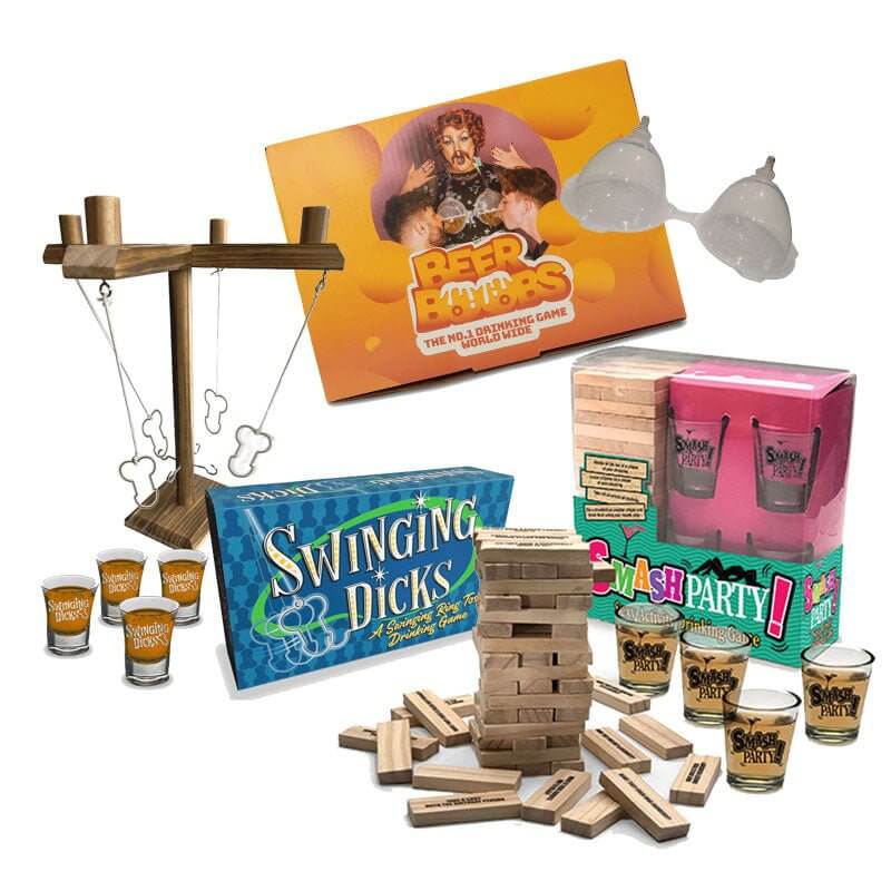 Beer Pong, Jenga, shot glasses