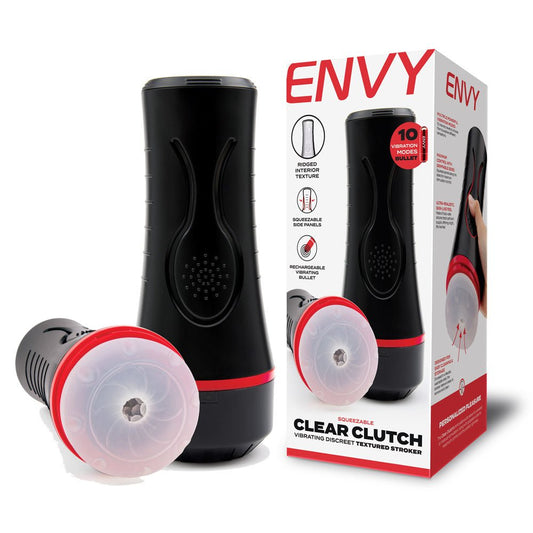 ENVY Squeezable Clutch Stroker Clear Vibrating Stroker