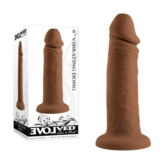 Evolved 6'' VIBRATING DONG DARK - Brown 15.2 cm USB Rechargeable Vibrating Dong