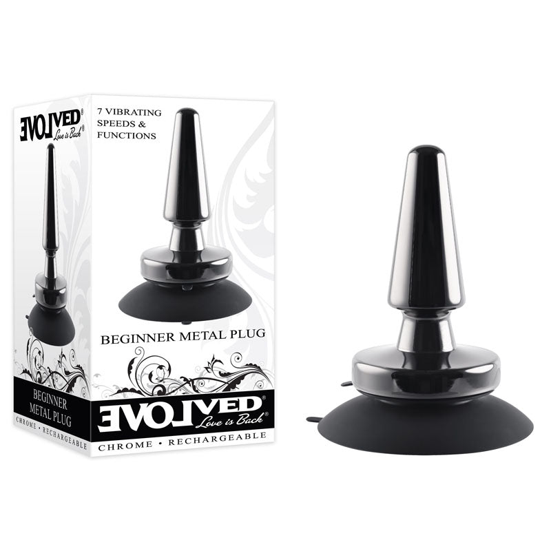 Evolved BEGINNER METAL PLUG - Black Chrome 11.2 cm USB Rechargeable Vibrating Butt Plug