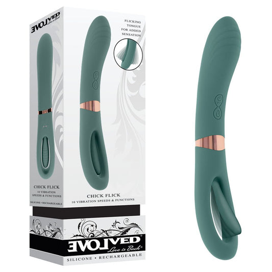 Evolved CHICK FLICK Olive Green 24 cm Rechargeable Vibrator with Flicking Tip