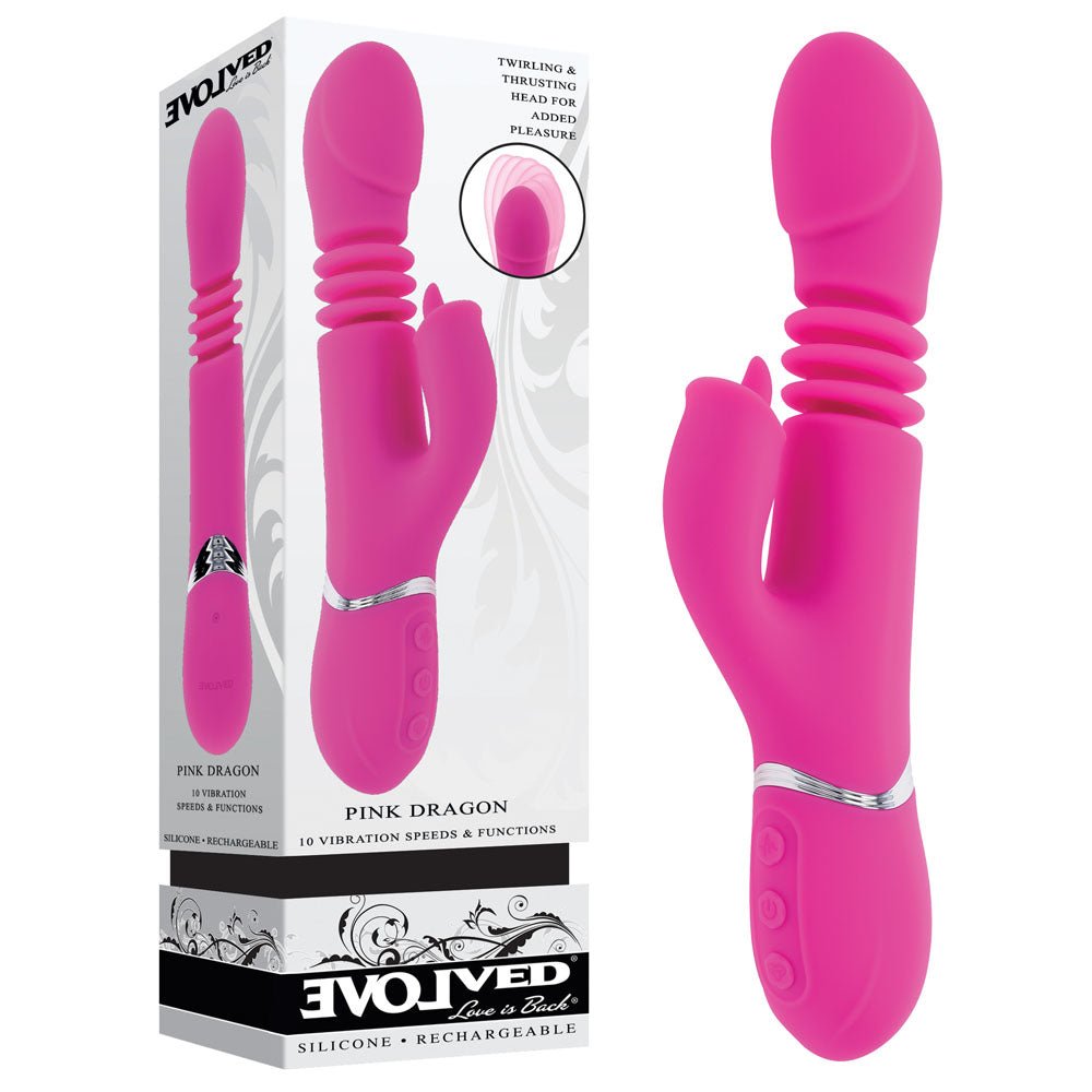 Evolved DRAGON Pink 24.2 cm Rechargeable Thrusting Rabbit Vibrator