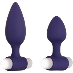 Evolved Dynamic Duo - Navy Blue Silicone Butt Plugs with USB Rechargeable Bullet