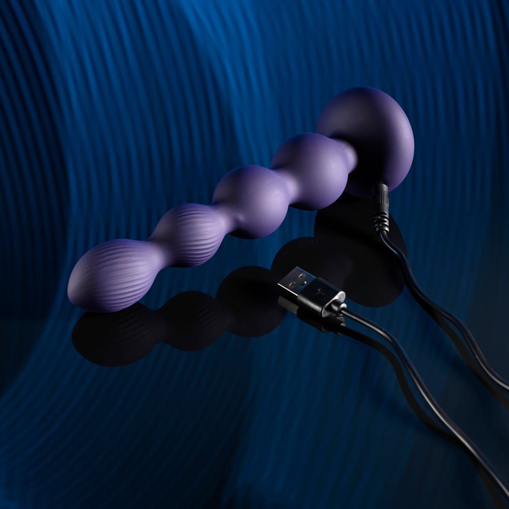 Evolved PLEASURE ORBIT - Navy Blue 17.8 cm USB Rechargeable Twirling & Vibrating Anal Beads with Remote with Remote