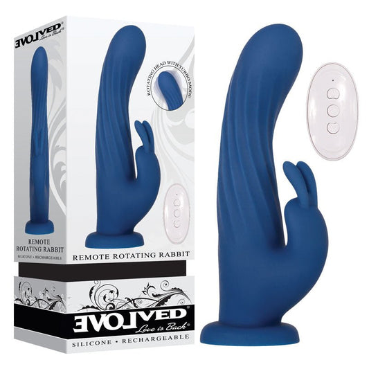 Evolved Remote Rotating Rabbit - Blue USB Rechargeable Rabbit Vibrator with Wireless Remote