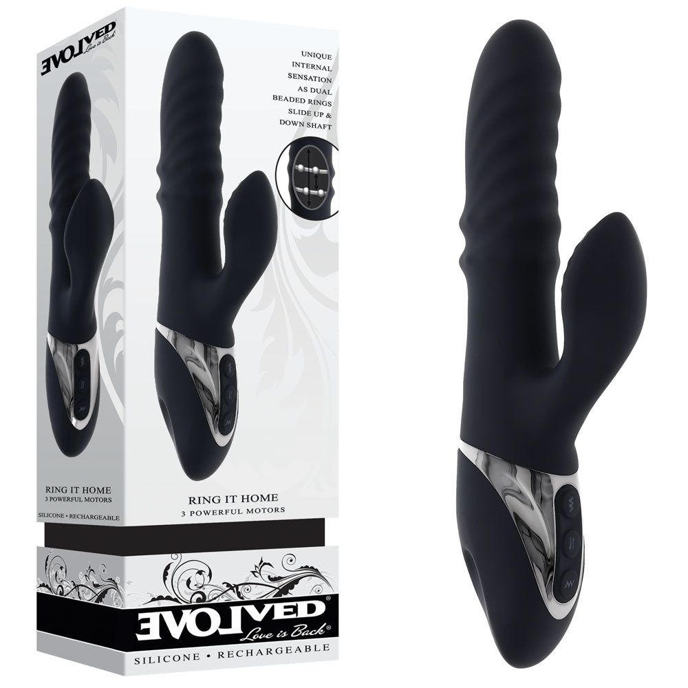 Evolved RING IT HOME Black 23.8 cm USB Rechargeable Rabbit Vibrator