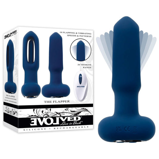 Evolved THE FLAPPER - Blue 14 cm USB Rechargeable Vibrating and Flapping Butt Plug with Remote