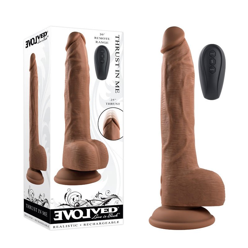 Evolved THRUST IN ME DARK - Brown 23.5 cm USB Rechargeable Thrusting Dong