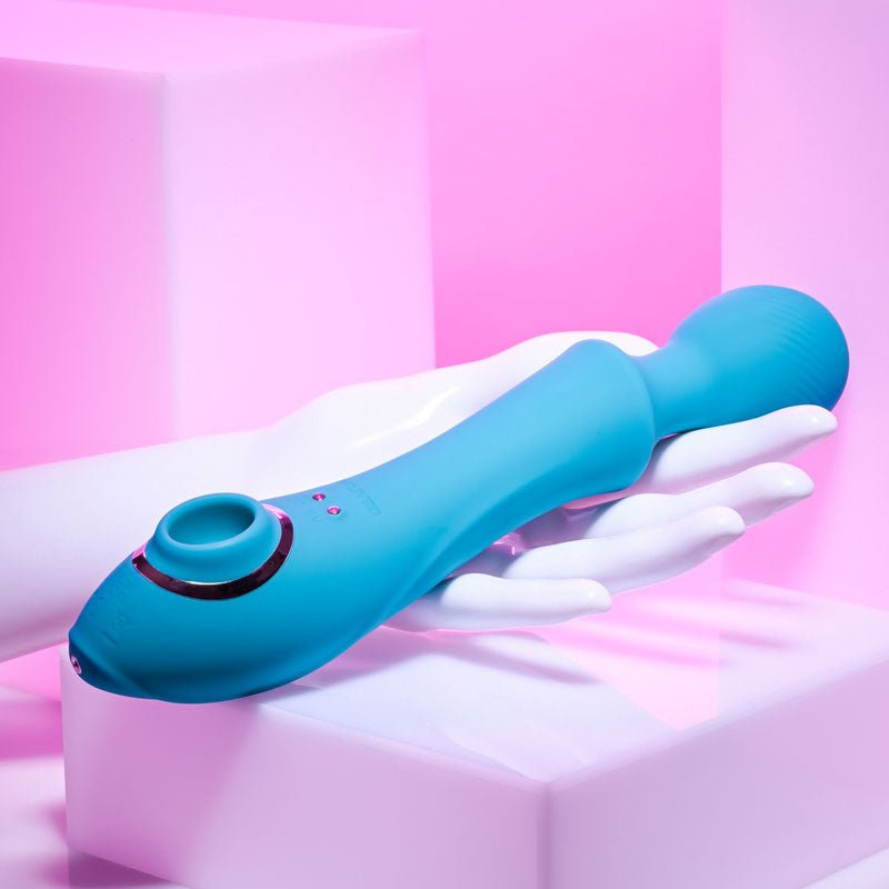 Evolved WANDERFUL SUCKER - Blue 21.6 cm USB Rechargeable Massage Wand with Suction