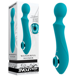 Evolved WANDERFUL SUCKER - Blue 21.6 cm USB Rechargeable Massage Wand with Suction