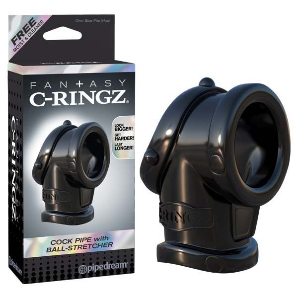 Fantasy C - ringz Cock Pipe With Ball Stretcher - Black Cock & Ball Rings