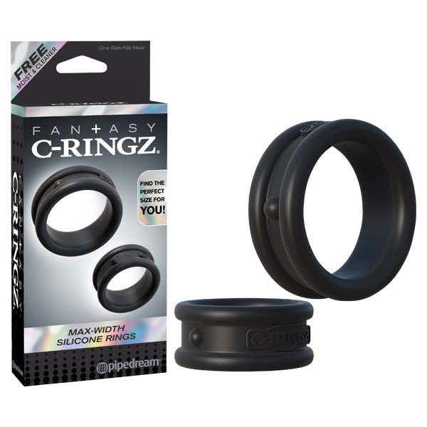 Fantasy C-Ringz Max Width Silicone Rings Black Cock Rings - Set of 2