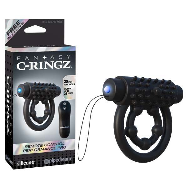 Fantasy C - ringz Remote Control Performance Pro - Black Vibrating Cock & Ball Rings with Remote