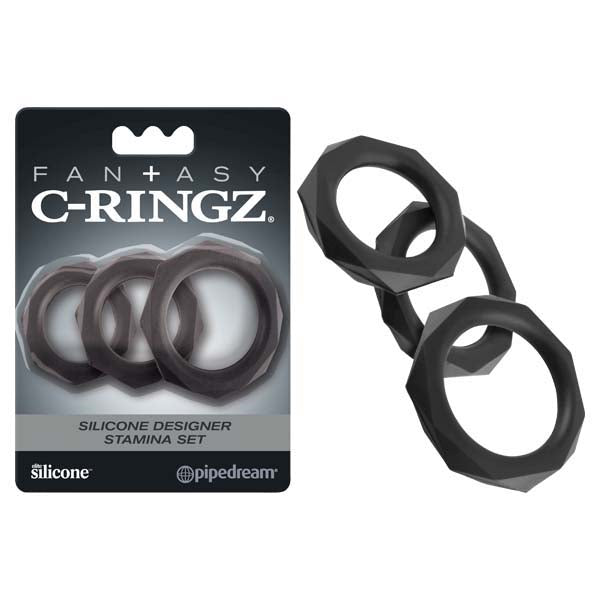 Fantasy C - Ringz Silicone Designer Stamina Set - Black Cock Rings - Set of 3 Sizes