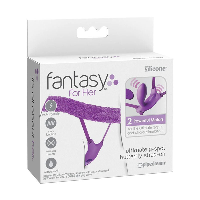 Fantasy For Her Ultimate G - Spot Butterfly Strap - On - Purple USB Rechargeable Strap - On Stimulator