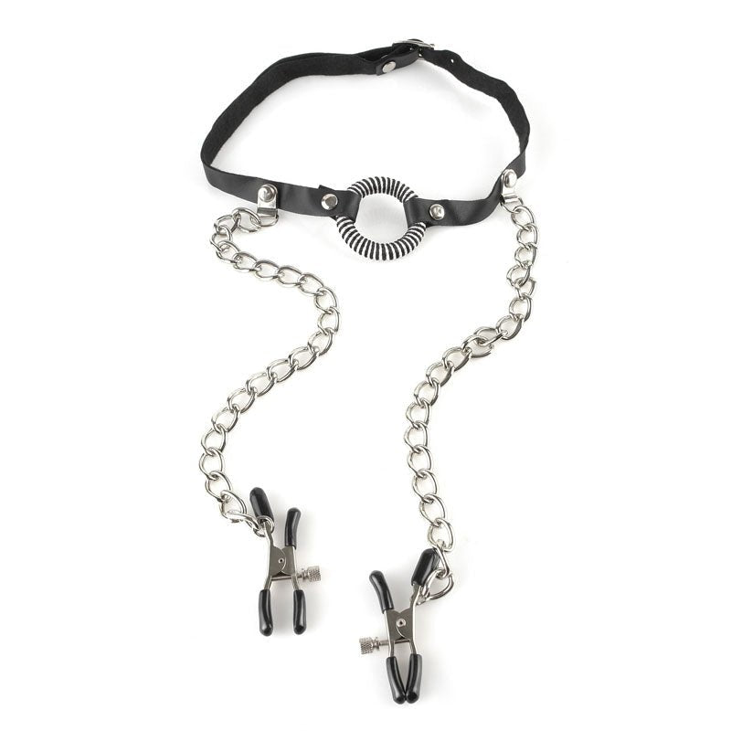 Fetish Fantasy Series O - ring Gag with Nipple Clamps - Body Restraints