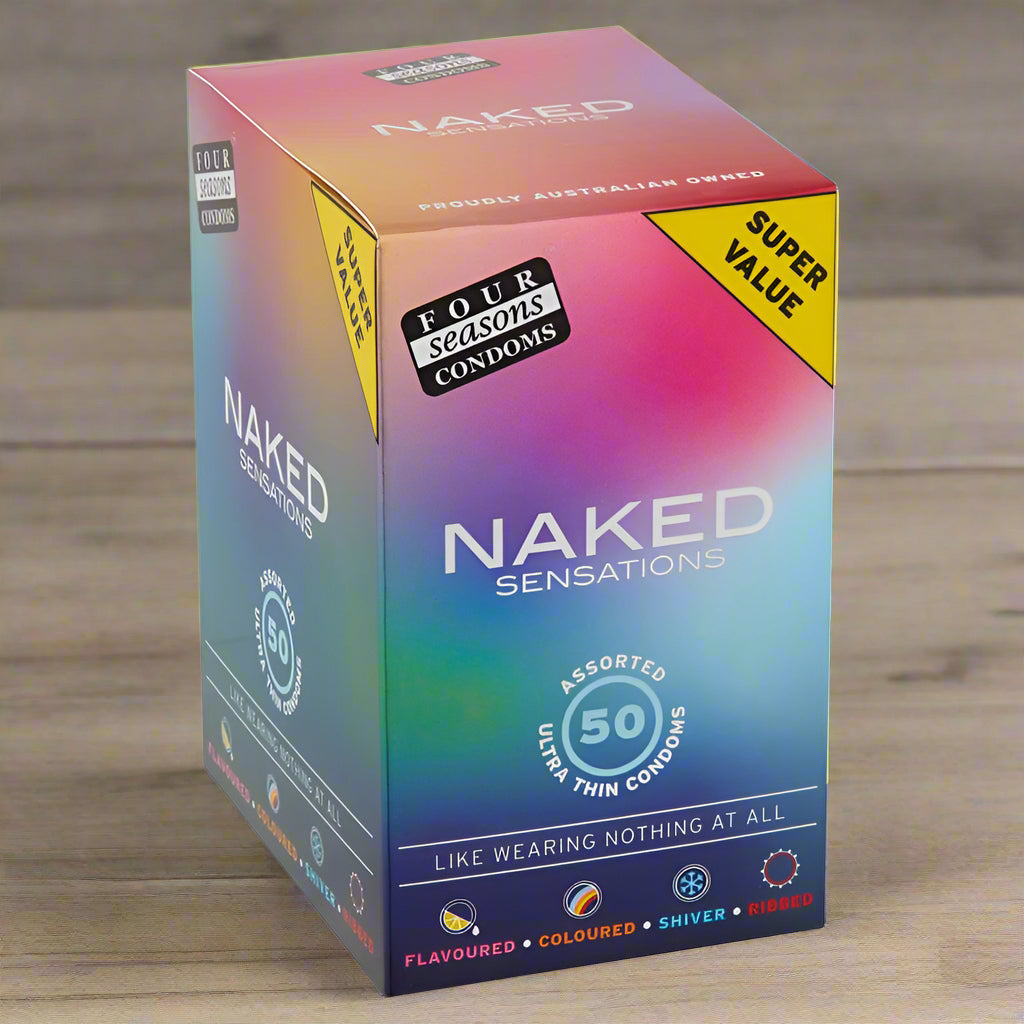 Four Seasons Naked Sensations Condoms - Assorted Ultra Thin Lubricated Condoms - 50 Pack