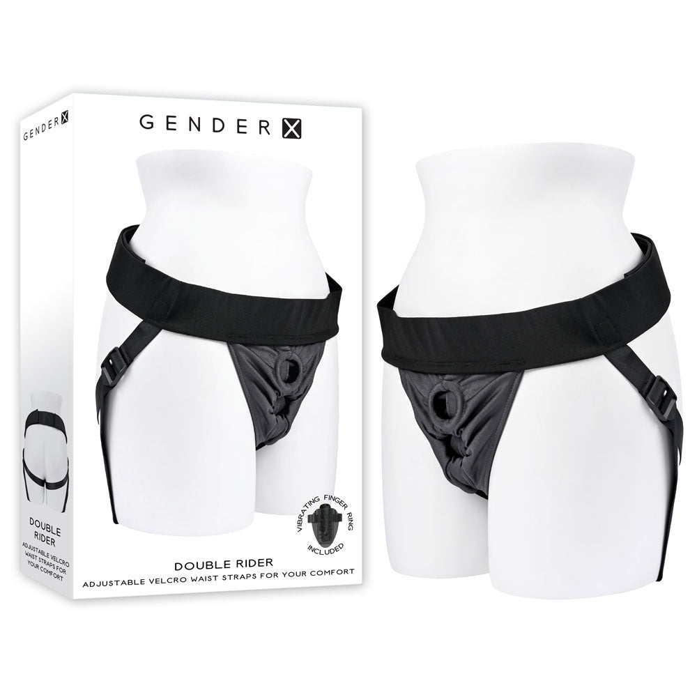 Gender X DOUBLE RIDER Black Adjustable Strap - On Harness (No Probe Included)