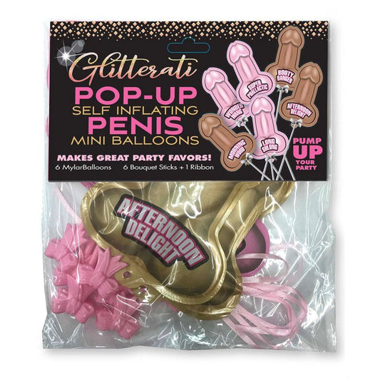 Glitterati Pop - Up Self Inflating Penis Mini - Balloons - 6 Pack