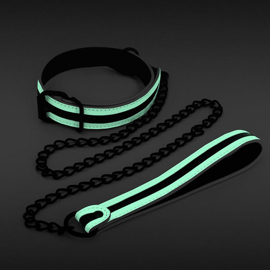 GLO Bondage Collar and Leash - Glow In Dark Restraint