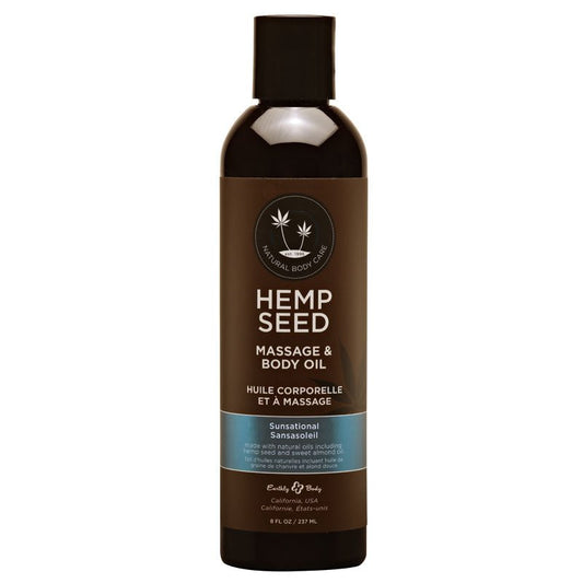 Hemp Seed Massage & Body Oil Sunsational (Italian Bergamot, Juniper Berries & White Wood) Scented - 237 ml Bottle