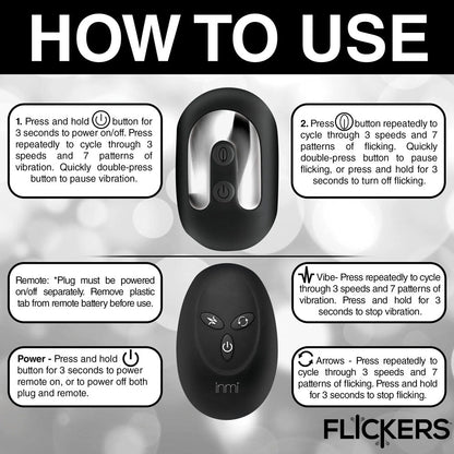 Inmi Flickers Bum Flick Flicking & Vibrating Butt Plug 14cm USB Rechargeable with Remote