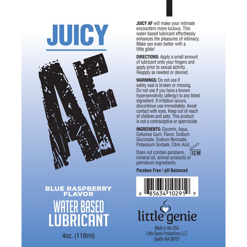 Juicy AF - Blue Raspberry - Blue Raspberry Flavoured Water Based Lubricant - 120 ml Tube